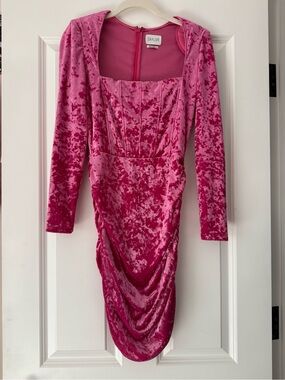 Saylor Pink Velvet Long-Sleeve Draped Mini Dress